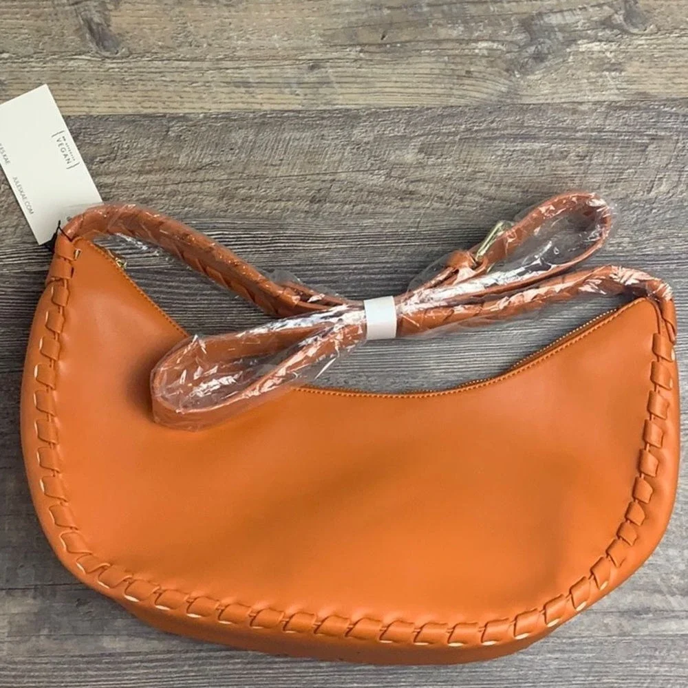 Anthropologie X Jules Kae Shay Vegan Leather Crossbody Bag Hobo Large Orange NEW
